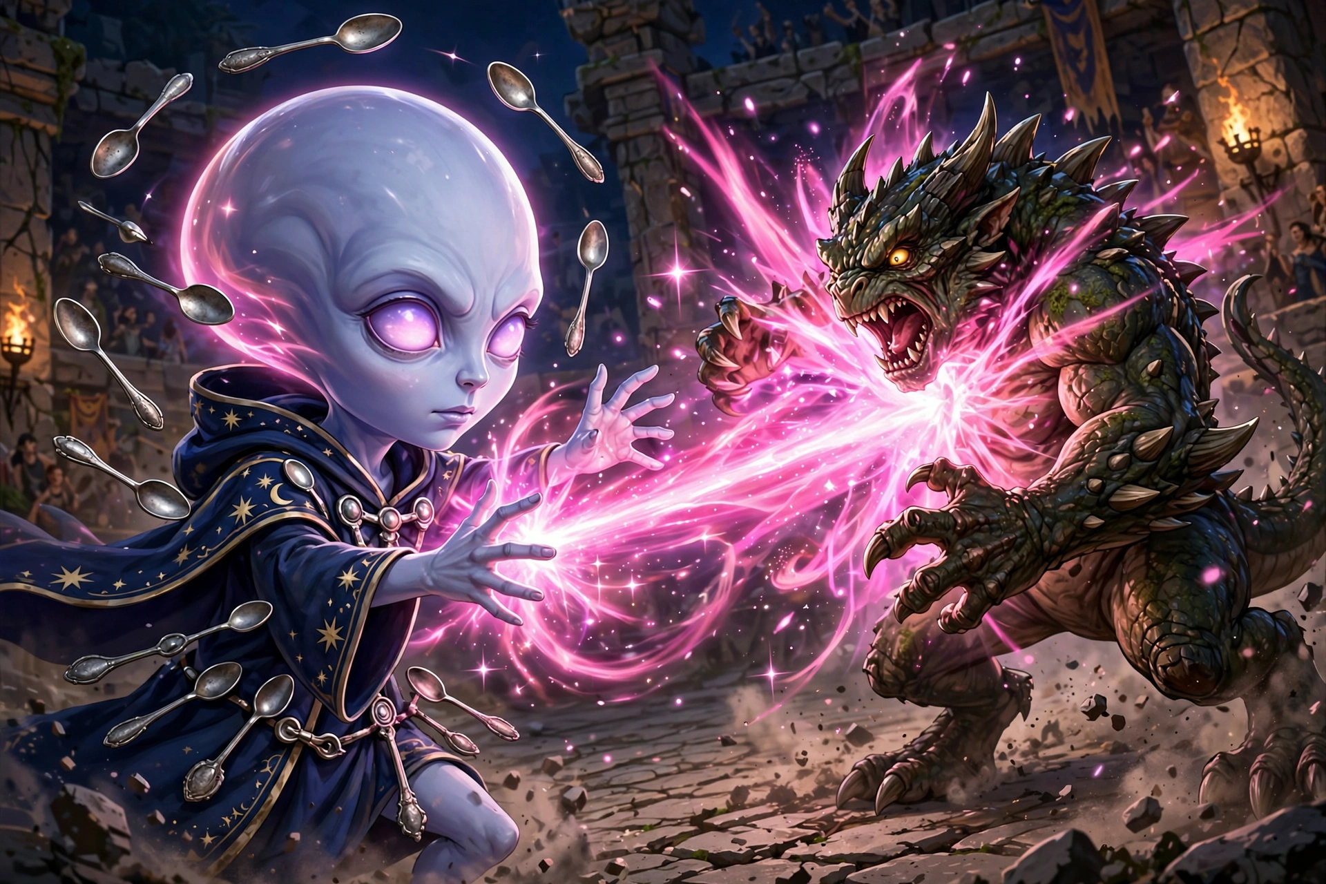 Alakazam battling with psychic powers, fan art