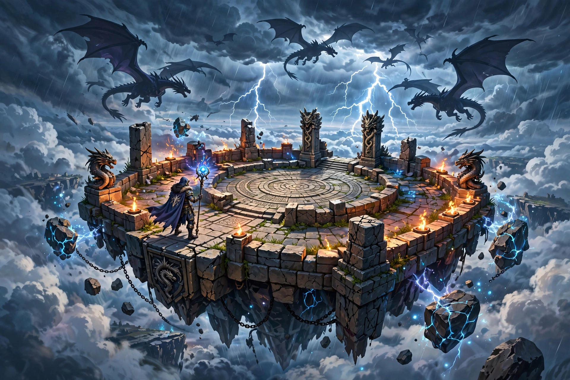 Dragon arena on floating platform above clouds