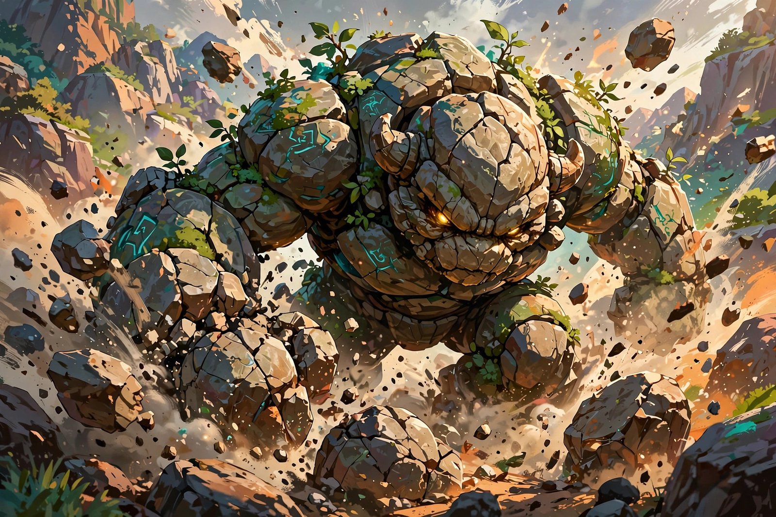 Golem stone creature charging with Head Smash attack