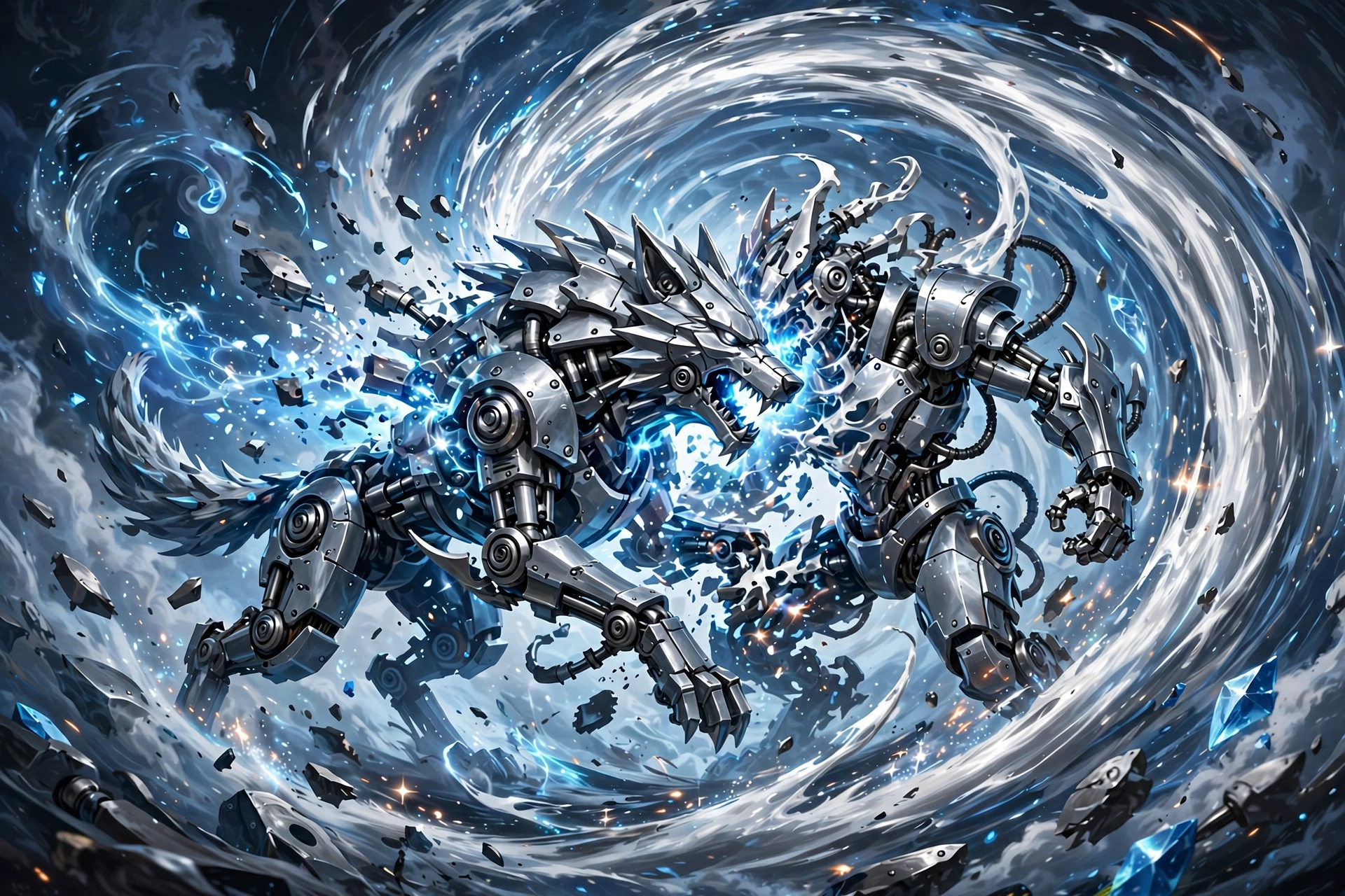Steel creature resting in a glowing forge with molten metal