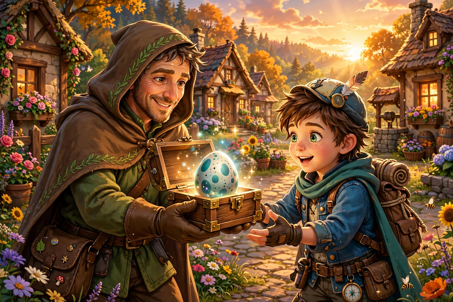 NPC gifting a Pokemon egg to young trainer