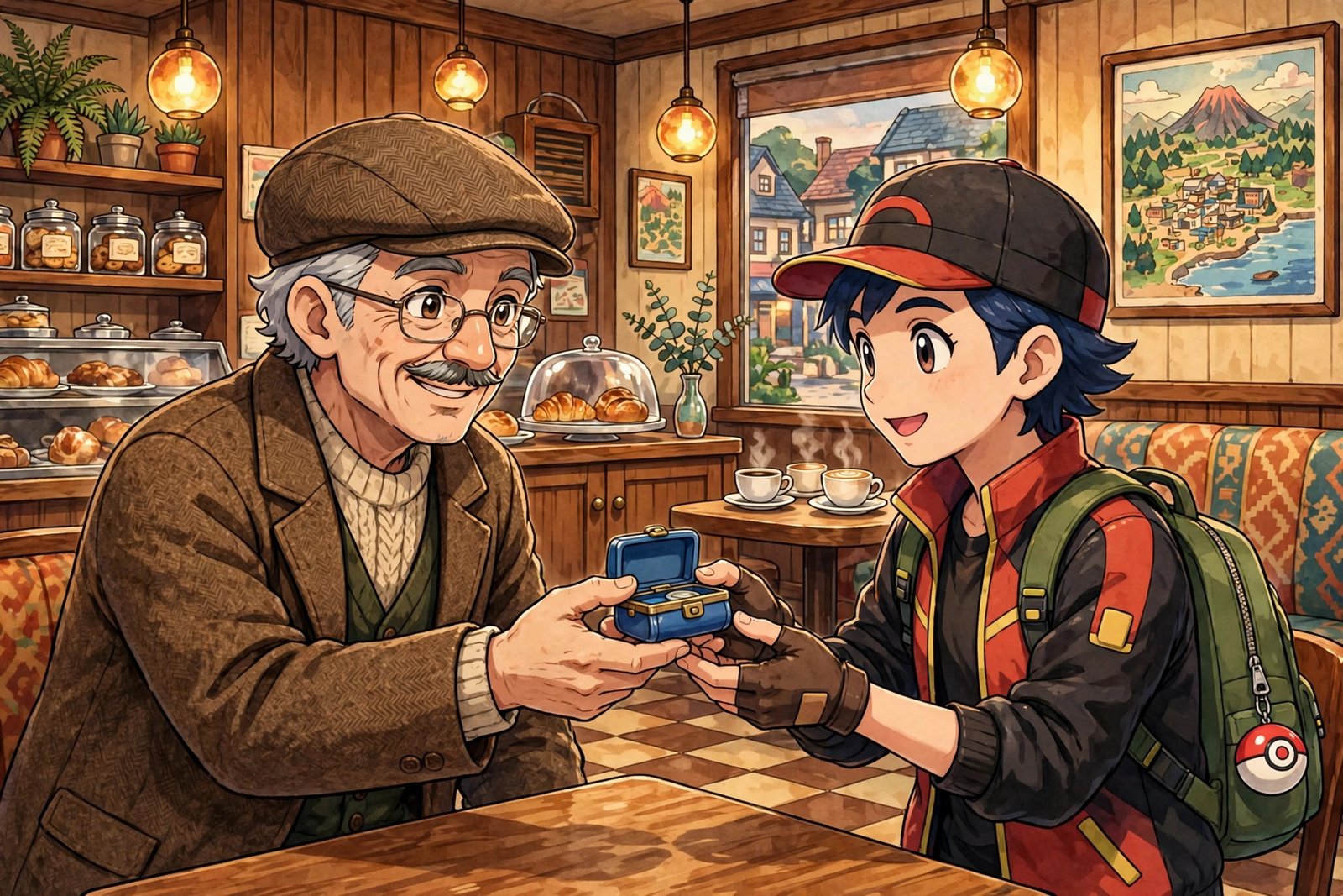 Gentleman giving the Coin Case to a trainer in the Celadon City cafe