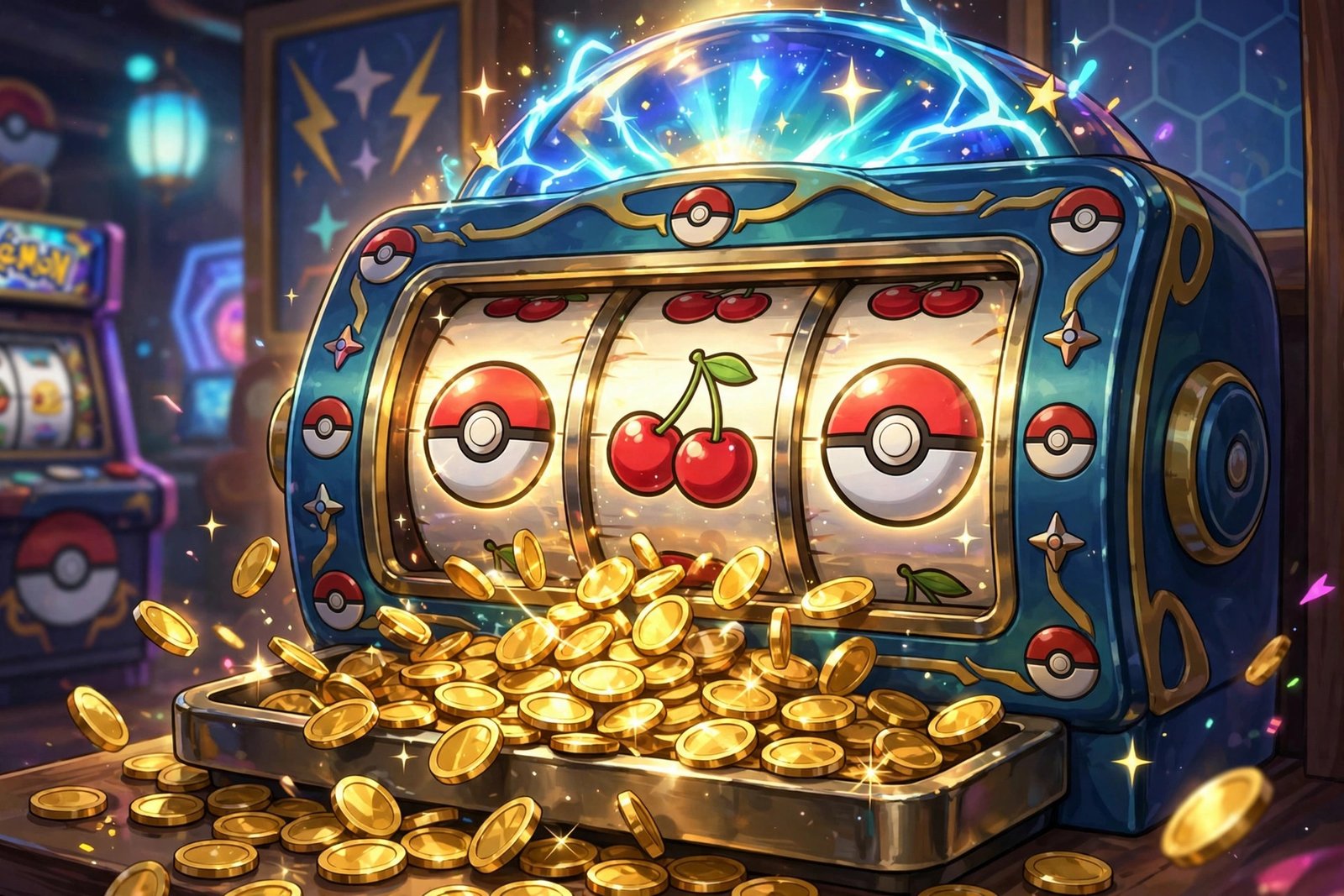 Slot machine paying out gold coins in the Game Corner