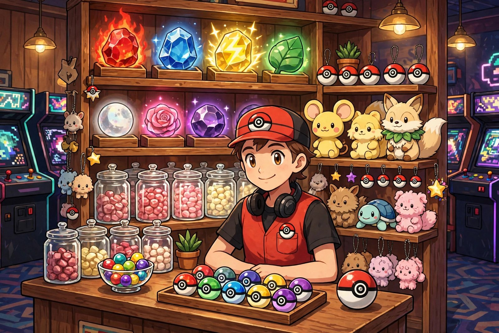 Game Corner prize counter with evolution stones and rare items
