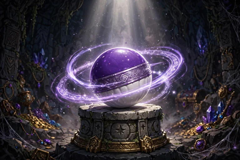 Purple Master Ball glowing on pedestal in treasure room