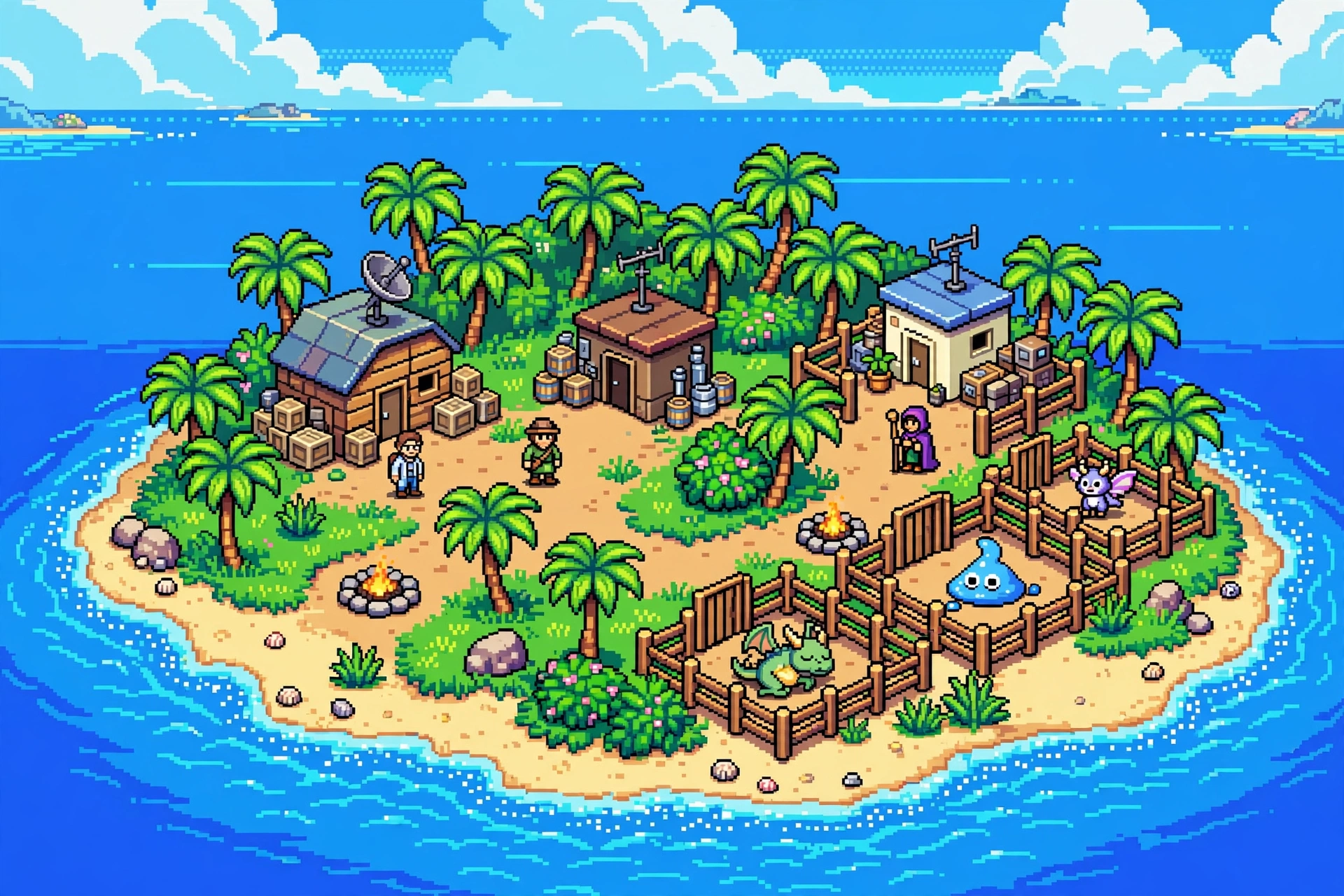 Tropical Testing Island with researchers in Pokémon Infinite Fusion
