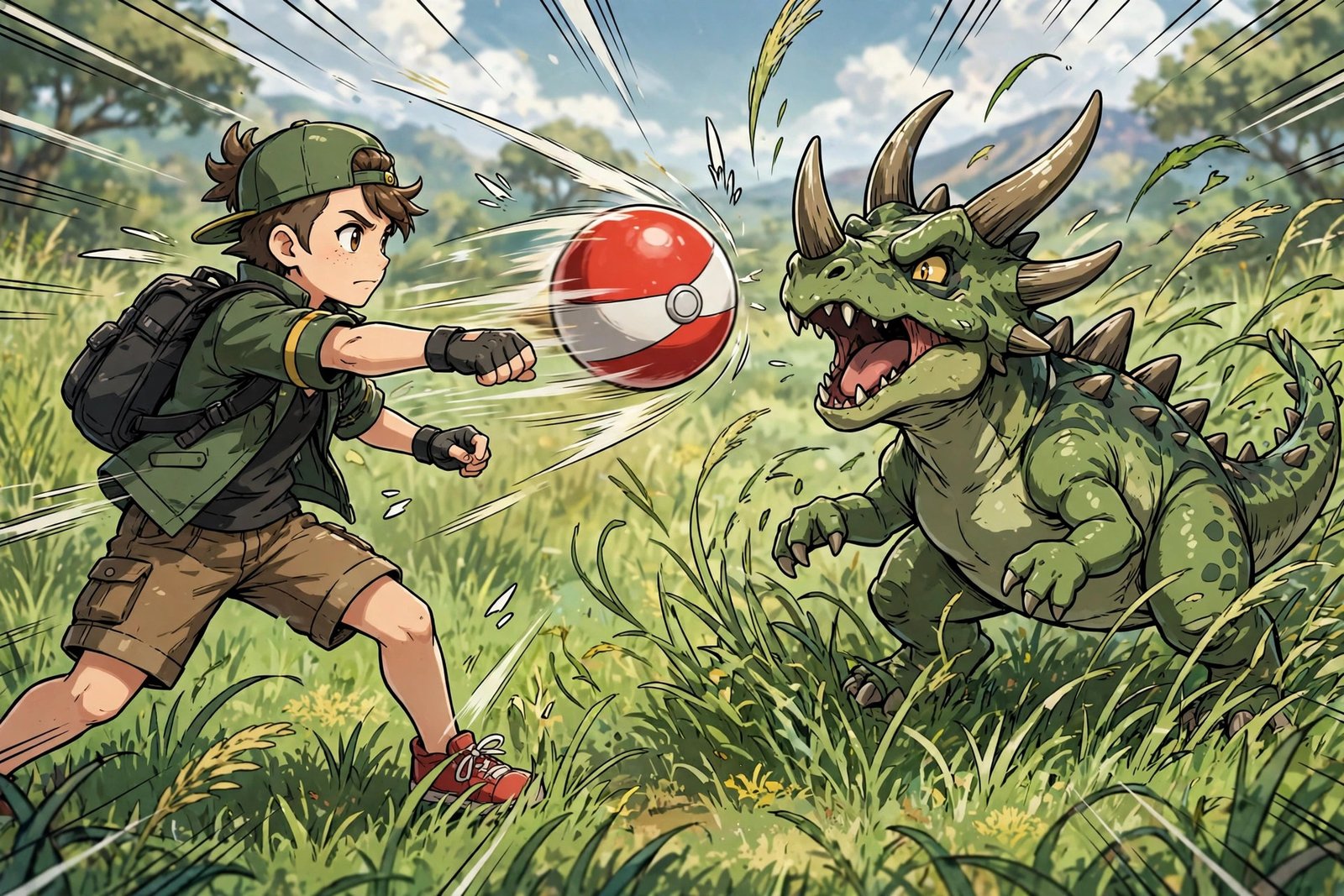 Trainer throwing a Safari Ball at a wild creature in Infinite Fusion