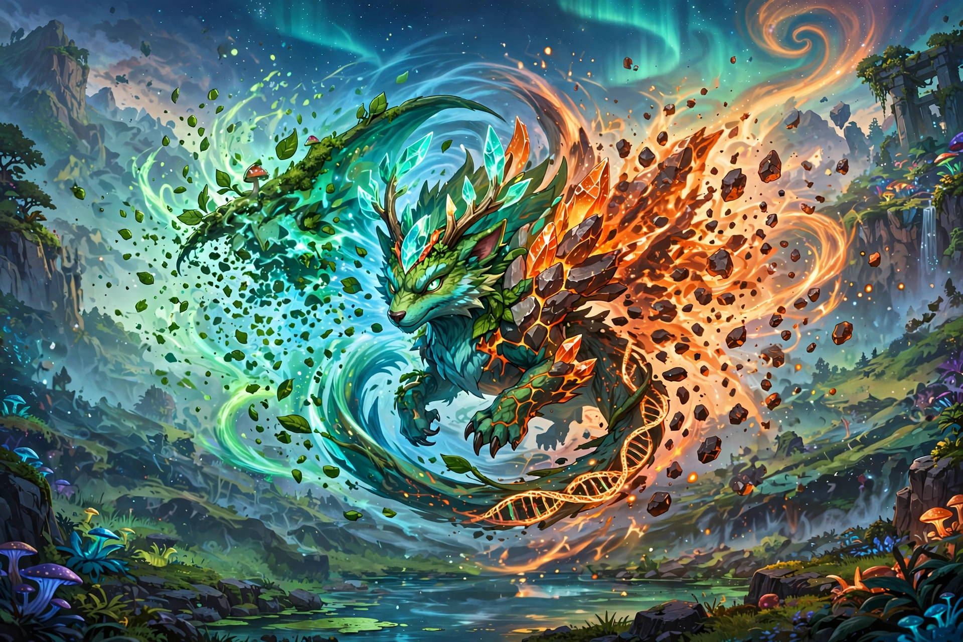 Snorlax merging with another Pokemon in fusion energy