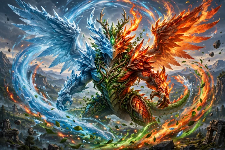 Three creatures merging into powerful triple fusion vortex
