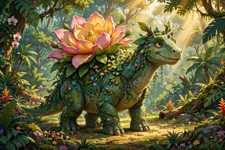 Venusaur standing in a lush jungle clearing, fan art illustration